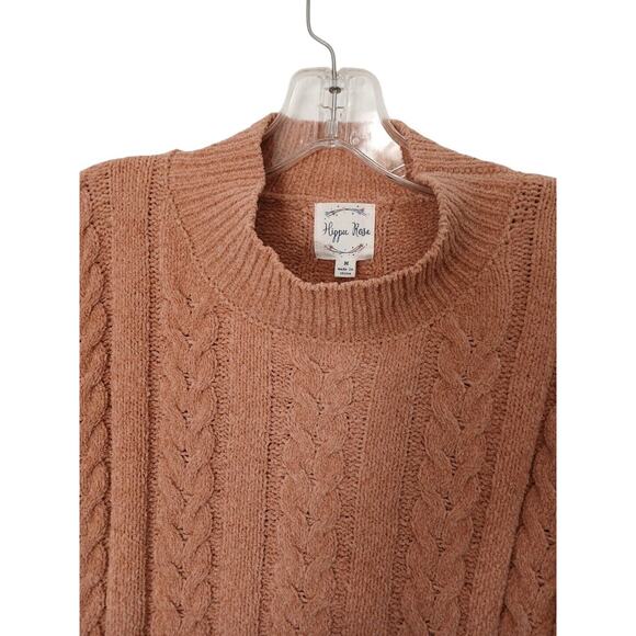 New w Tag Hippie Rose Chenile Sweater Sz M Neutral Cable Knit Cropped Preppy - Picture 4 of 12